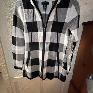 Adrienne Vittadini Black and White Checkered Cardigan